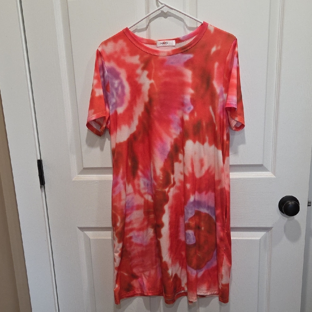 Vibrant Red Tie-Dye Mini Dress
